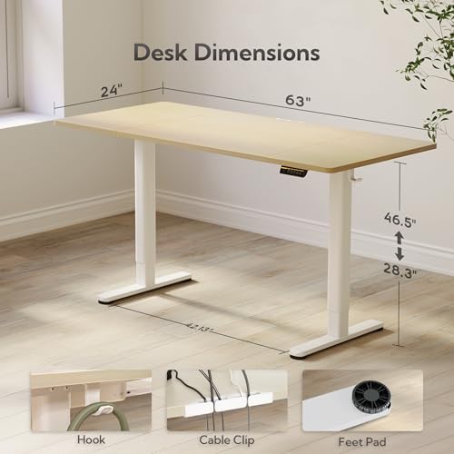 Claiks Electric Height Adjustable Standing Desk, 63x24 Inch, Nature - Image 3