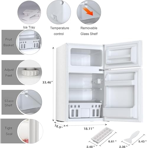 Antarctic Star Compact Refrigerator,3.2 Cu.Ft. Mini Separate Freezer Double 2-Door,Adjustable Removable Shelves for Basement,Apartment,Dorm,Office,WHITE - Image 3