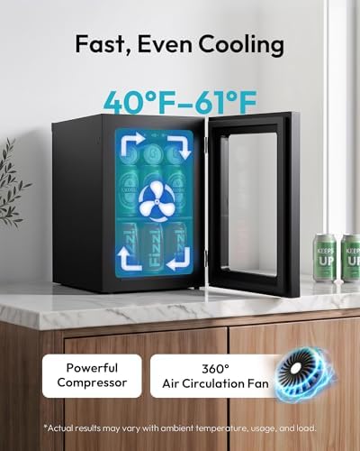 EUHOMY 24 Can Mini Fridge, 18L Beverage Refrigerator with Quiet Compressor - Image 2