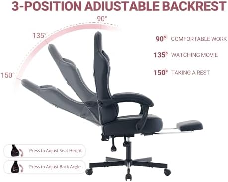 Mistpeople Gaming Chair, Ergonomic High Back Computer Chair with Footrest, Lumbar Support & Pocket Spring Cushion, Comfortable Swivel Home Office Desk Chair for Adults - Image 6