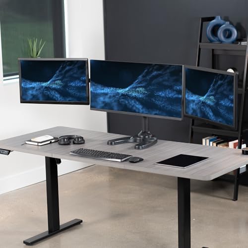 VIVO Triple Monitor 23 to 32 inch LED LCD Freestanding Desk Stand, Heavy Duty Articulating VESA Computer Mount, Holds 3 Screens, Fully Adjustable for Home Office Workstation, Black, STAND-V103F - Image 2