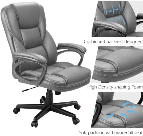 Furmax Office Executive Chair High Back Adjustable Managerial Home Desk Chair, Swivel Computer PU Leather Chair with Lumbar Support (1, Gray) - Image 6