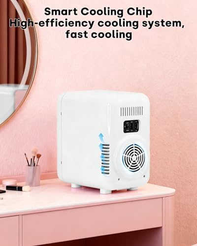 Enventor Mini Fridge with Dimmable LED Mirror, 6L/8 Can, AC/DC Power, White - Image 6