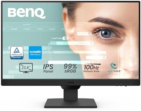 BenQ GW2490 24" Computer Monitor 100Hz FHD 1920x1080p IPS Eye-Care Tech VESA Mount Thin Bezel Low Blue Light Adaptive Brightness Wall Mount Built-in Speakers DisplayPort HDMI Port2 by BenQ