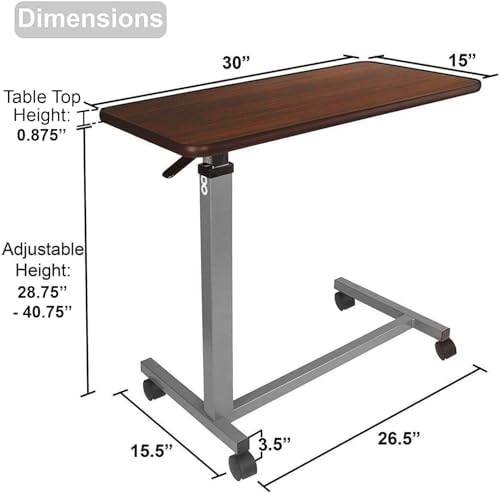 Vaunn Medical Adjustable Overbed Bedside Table with Wheels (Hospital and Home Use) - Image 3