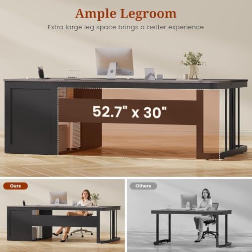 UPOSOJA 70.9" Executive Desk with Power Outlet, Large Office Desk with Drawers & Lateral File Cabinet, Modern Long Computer Desk with Adjustable Storage Shelves, Workstation Business Furniture (Grey) - Image 6
