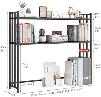 Metal Desk Hutch Dorm,2-Tier Desktop Bookshelf,Computer Desktop Organizer,Adjustable Display Rack for Home Office Dorm Countertop Storage Organizer (115cm/45.2", Gold White) - Image 2