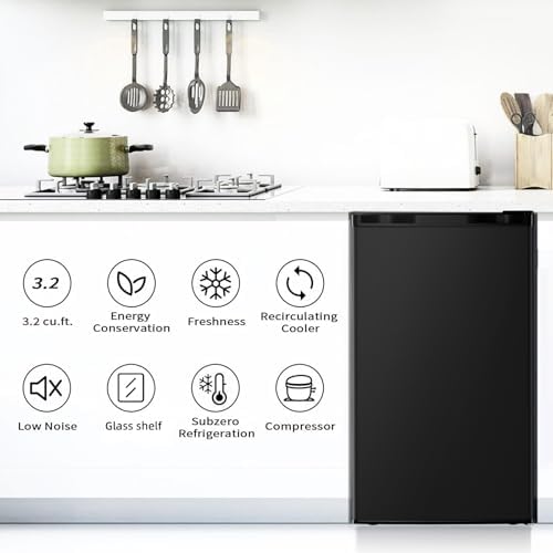 Antarctic Star Mini Compact Refrigerator with Freezer, 3.2 Cu.Ft. Single Door with Adjustable Thermostat,Removable Glass Shelves for Apartment/Dorm/Office,BLACK - Image 6