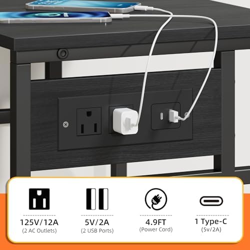 YAOHUOO 3 Tier Large Printer Stand with Power Outlet/Adjustable Shelf - Image 5