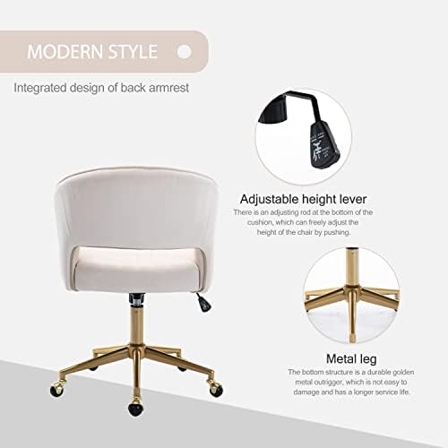 Nrizc Velvet Office Desk Chair, Upholstered Home Office Desk Chairs with Adjustable Swivel Wheels, Ergonomic Office Chair for Living Room, Bedroom, Office, Vanity Study (Beige) - Image 5