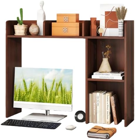 Desktop Bookshelf, 3-Tier Wood Countertop Bookcase with 5 Shelves, Desk Hutch for College Dorm, Multipurpose Desk Organizer Shelf Display Rack for Home Office, Hutch Top Only by SILKYDRY