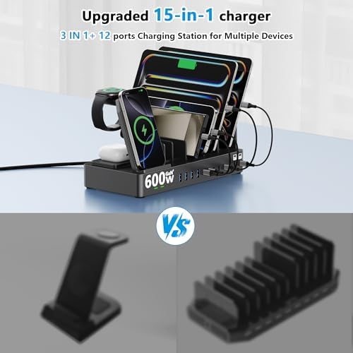 600W 3‑in‑1 Wireless Charger Stand for iPhone with 12‑Port Charging Station - Image 3