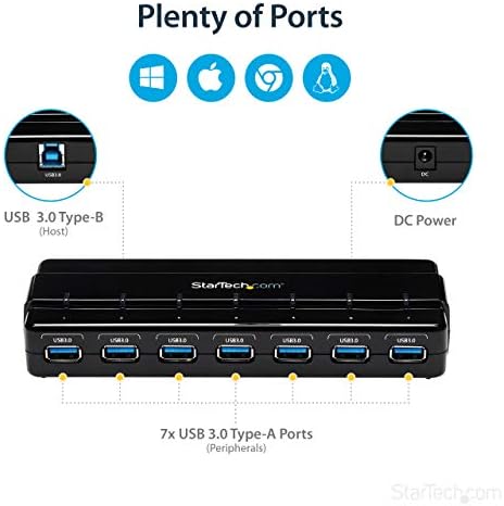 StarTech.com 7 Port USB 3.0 Hub – Up To 5 Gbps – 7 x USB – Universal Multi Port USB Extender for Your Desktop – USB Powered (ST7300USB3B) - Image 5