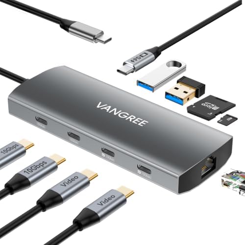 VANGREE 10Gbps USB C Hub with Dual 4K@60Hz USB-C Displayports by VANGREE