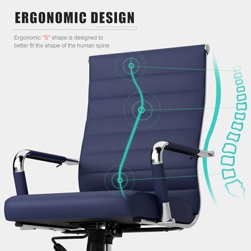 Okeysen Office Desk Chair, Ergonomic Leather Modern Conference Room Chairs, Executive Ribbed Height Adjustable Swivel Rolling Chair for Home Office Set of 6. (Blue) - Image 4