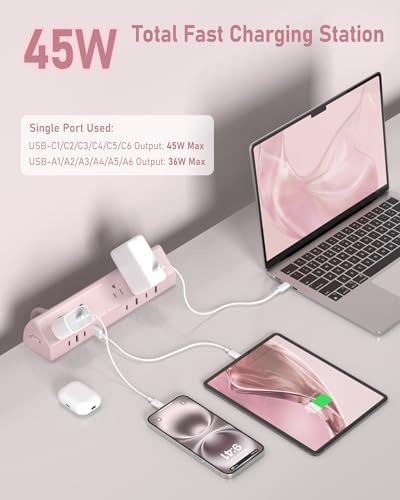 Jgstkcity Desk Clamp Power Strip USB C 45W,8 USB,10FT,Purple - Image 2