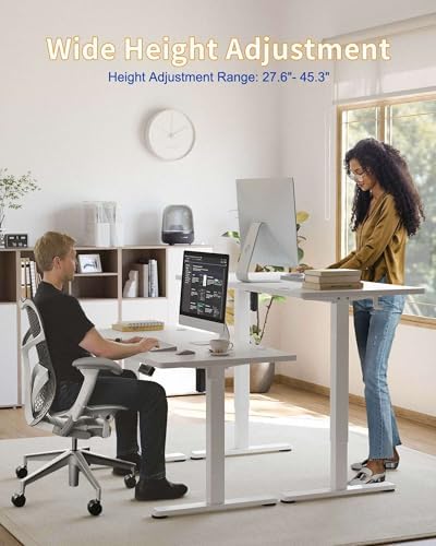 YIHAYO Electric Standing Desk, 63 x 24 Inches Stand Up Desk with Splice Board, Adjustable Height Desk, Computer Desk for Home Office, White Frame/White Top - Image 2