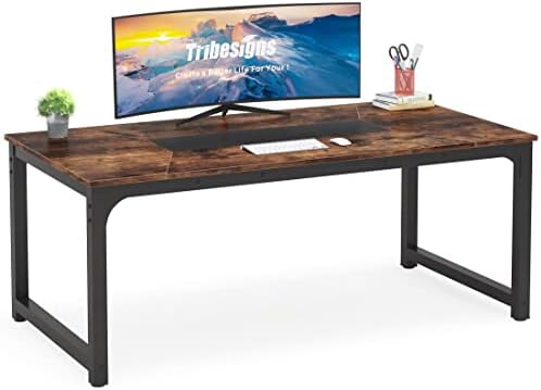 Tribesigns Modern Computer Desk, 70.8 x 35.4 inch Large Executive Office Desk Computer Table Study Writing Desk Workstation for Home Office,Rustic/Black by Tribesigns