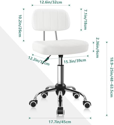 BFTOU White Square Swivel Stool with Wheel for Work SPA Shop Massage Height-Adjustable and Cost-Effective Rolling Stool Chair with Back - Image 2
