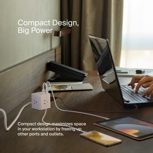 Belkin 6-Outlet Power Cube w/ 3 AC Outlets, 3 USB-A Ports, & 5ft Sturdy Extension Cord - Convenient Compact Cube for Home, Office, Travel, Desktop, & Phone Charger - 4.5 Amps - Image 4