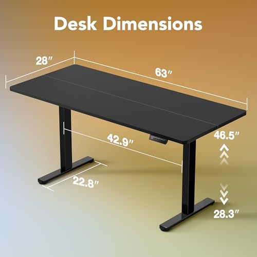 HUANUO 63x28 Inch Electric Standing Desk, Height Adjustable, Black - Image 3
