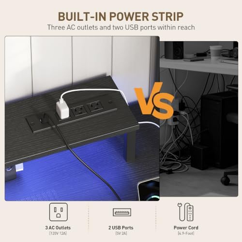 RALGEND Gaming Desk with Shelves and Storage, Computer Desk, Black - Image 6