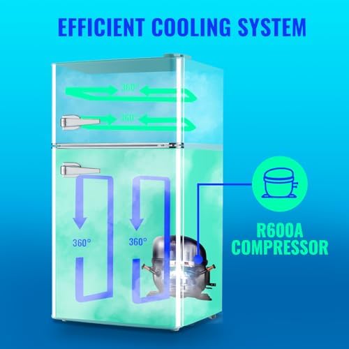 Small Refrigerator with Freezer Double Door Mini Fridge Adjustable Glass Shelves, Detachable Handle,7 Level Temperature Control Fridge for Dorm, Office, Apartment Blue - Image 6