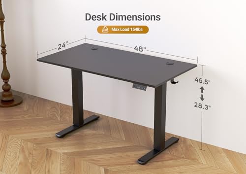 Seang Electric Standing Desk Adjustable Height, 48 x 24 Inch Sit Stand Desk with T-Shaped Frame, 3 Memory Presets & Cable Management for Home Office Computer Workstation, Black Frame/Black Top - Image 3