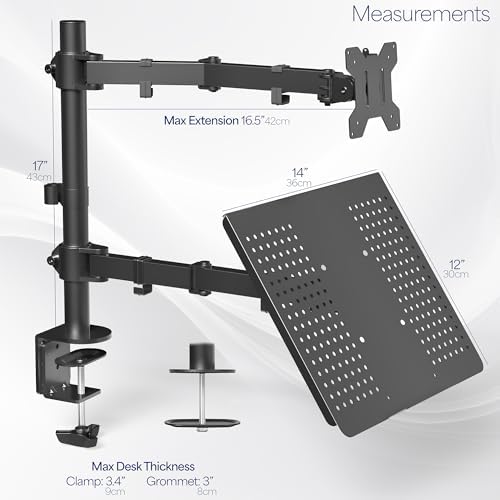 VIVO Black Fully Adjustable 13 to 32 inch Single Computer Monitor and Laptop Desk Mount Combo, Stand with Grommet Option, Fits up to 17 inch Laptops (STAND-V002C) - Image 4