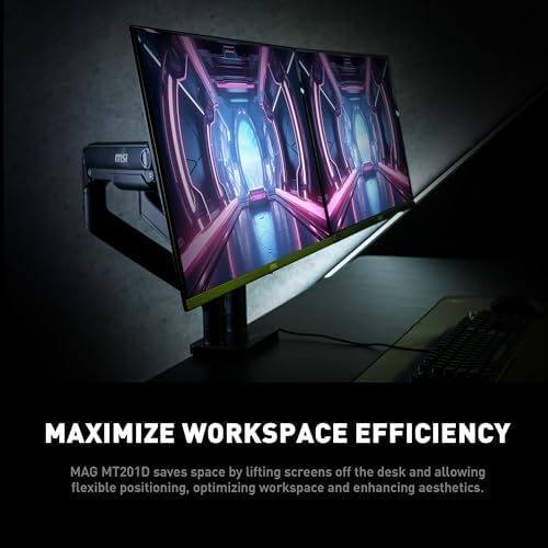 MSI MAG MT201 - Premium Heavy Duty Single Monitor Stand Arm, Supports 17-49" Screens and 44 lbs, VESA Compatible, Adjustable Spring Assisted Mount, Clamp & Grommet, Quick Release Plate - Black - Image 6