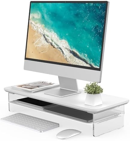 Fenge 23.6" Monitor Stand with Clear Acrylic Legs, White by Fenge