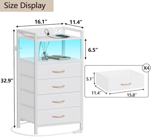Furnulem White Nightstand with Charging Station,Small Dresser for Bedroom - Image 3