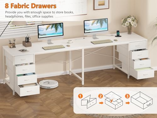 95" 2 Person Desk with 8 Fabric Drawers for Home Office, Living Room - Image 5
