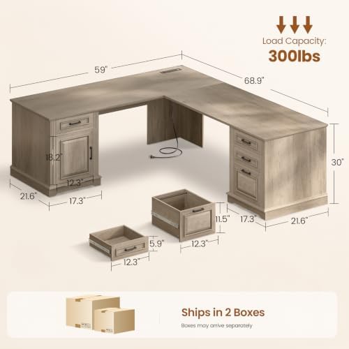 SEDETA 69" Farmhouse L Shaped Corner Desk with Drawers for Home Office - Image 2