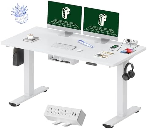 FLEXISPOT EN2 55"x28" Whole-Piece Standing Desk with Power Strip, White by Unknown