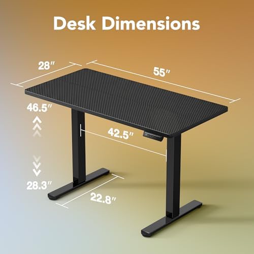 HUANUO 55x28 Inch Electric Standing Desk, Adjustable, Carbon Fiber Black - Image 3