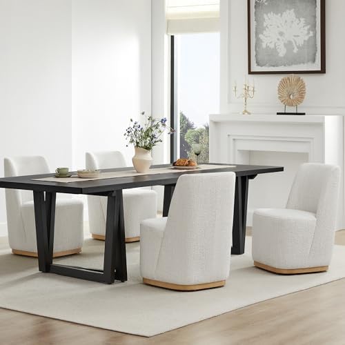 CHITA Upholstered Rolling Dining Chair on Casters Set of 4, Pearl by Unknown