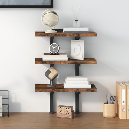 MAHANCRIS Clamp On Desk Organizer, 3-Tier Desktop Bookshelf, Adjustable Desk Storage Shelf, Metal Frame, for Office, Study and Game Room, Rustic Brown DSHR3601 - Image 2