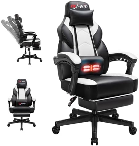DL-win Video Gaming Chair for Adults, Computer Chair with Footrest and Ergonomic High Back, Big and Tall Gamer Chair with Massage Lumbar Support, 360° Swivel Height Adjustable Computer Chair, White by GamingChairs