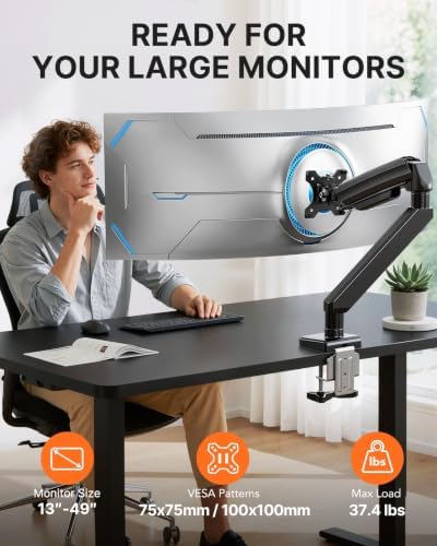 ErGear Heavy Duty Monitor Arm for 13-49″ Ultrawide Screens, 37.4 lbs Capacity, Full Motion Monitor Desk Mount, Rock-Solid Support, Dual C-Clamp & Grommet Mount, VESA 75x75/100x100mm - Image 2