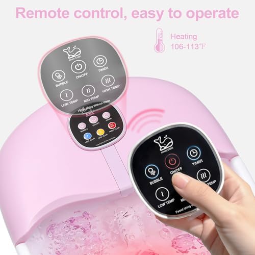 Collapsible Foot Spa Bath Massager with Heat Bubbles and Vibration Massage and Jets, 16oz Tea Tree Oil Foot Soak with Epsom Salt, Foot Bath Basin with Red Light & Remote - Pink - Image 2