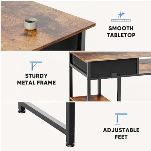 DUMOS 48-Inch Computer Desk with Drawers and Hook, Brown - Image 6