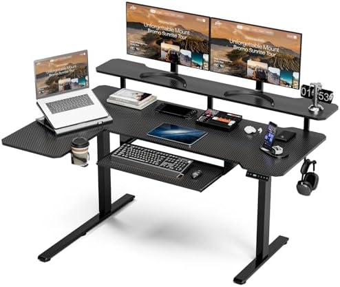 Acrolix 59" L Shaped Standing Desk with Shelves Keyboard Tray,Black Carbon by Acrolix