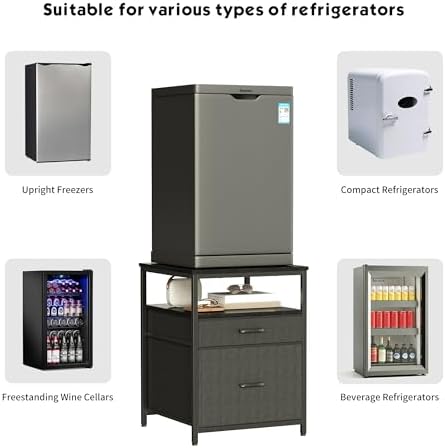 Herture Mini Fridge Stand with 3 Storage, Mini Fridge Cabinet, Beverage Fridge Table, Heavy Duty 21.3" L* 22.7" W Tabletop, for Dorm, Apartment,Office, Bedroom Black HB01BXB - Image 4