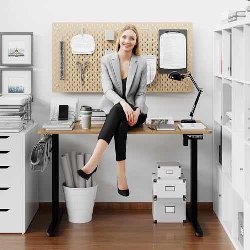Shintenchi Standing Desk, Height Adjustable Electric Sit Stand up Desk, Ergonomic Rising Computer Table, 48x24 Inch Modern Lift Gaming Desk Workstation for Home Office, Black & Walnut - Image 2