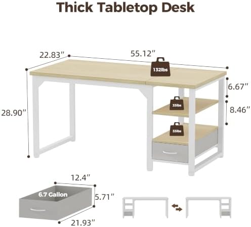 Mericonia 54 in Computer Desk with Drawer, 1" Thick Reversible Office Desk - Image 3