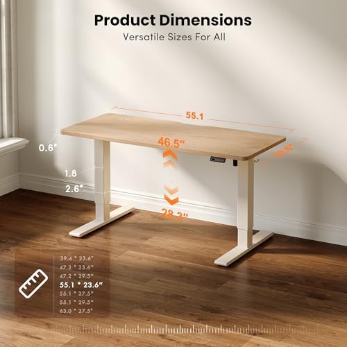 CubiCubi Electric Height Adjustable Standing Desk 55x24 Inch, Natural Oak - Image 2