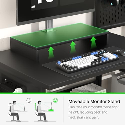 Small Gaming Desk with 2 Fabric Drawers - Reversible Computer Desk with Power Outlet & LED Lights, 49" Office Desk with Monitor Stand & Storage Shelves, Writing Study Table with Pegboard, Black - Image 7