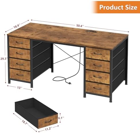 50 Inch Computer Desk with 8 Drawers for Home Office, Bedroom, Living Room - Image 3