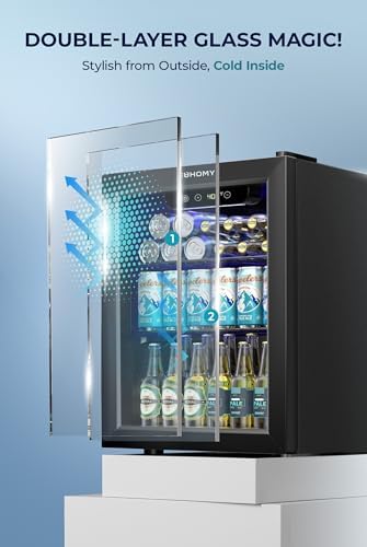 EUHOMY 1.7 Cu.ft Mini Fridge, 68 Can Beverage Refrigerator with Glass Door - Image 5